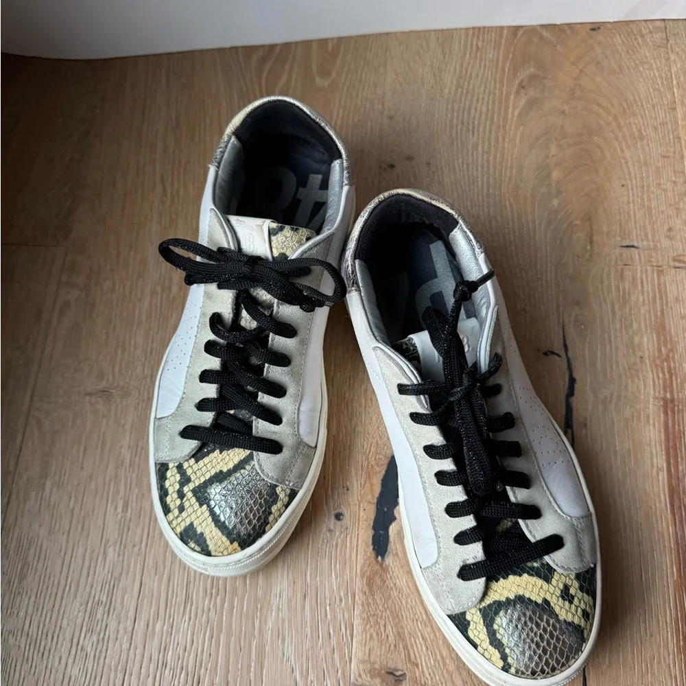 P448 Thea Platform Animal Print Lace Up Italian Leather Sneakers 38/8 pricefirm